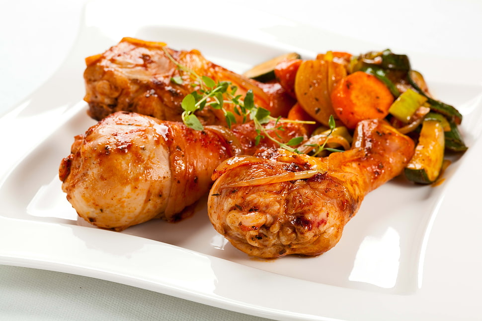 roasted chicken on plate HD wallpaper